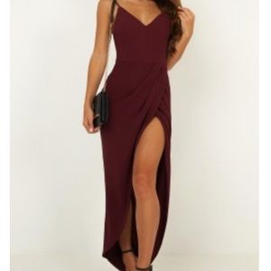 Brand New Showpo wine/maroon slit dress size L